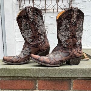 Size 9 Old Gringo Salome distressed Brown Cowboy Boots with butterfly Embroidery